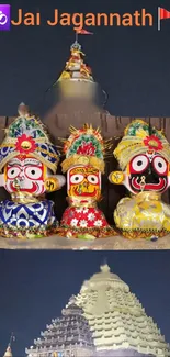 Colorful Jagannath Temple deities mobile wallpaper with Puri's sacred essence.