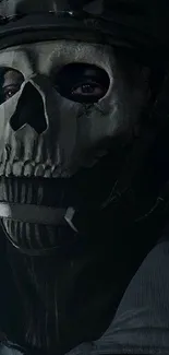 Dark skull face with helmet mobile wallpaper.