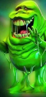 Green slime character with a glowing effect in cartoon style.