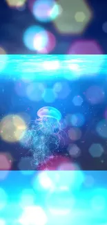 Glowing jellyfish with bokeh lights in a serene ocean scene as mobile wallpaper.