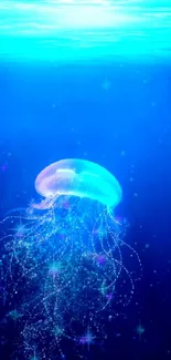 Glowing jellyfish in vibrant blue ocean wallpaper.