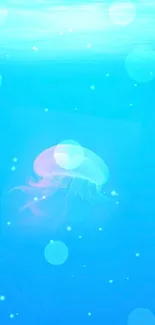 Minimalist mobile wallpaper featuring a jellyfish in a blue ocean.