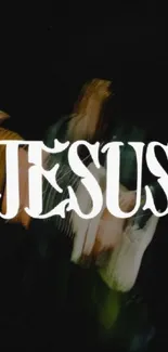 Abstract Jesus wallpaper with blurred art and bold typography on a dark background.