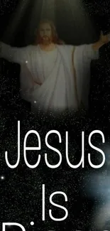 Jesus is Risen wallpaper with cosmic theme.