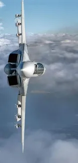 Jet fighter flying high above the clouds, showcasing aviation power.