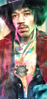 Vibrant Jimi Hendrix portrait with colorful artistic flair.