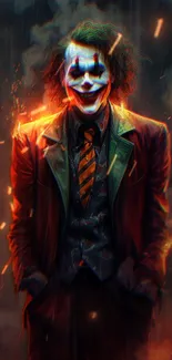 Joker with fiery background mobile wallpaper