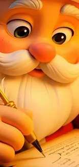 Jolly Santa Claus writing a Christmas list with joy.