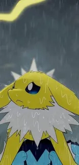 Jolteon in rain with lightning mobile wallpaper.