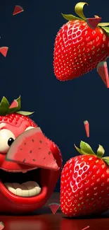 Happy animated strawberries with vibrant colors.