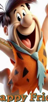 Joyful cartoon character celebrating Friday.