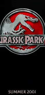 Jurassic Park III logo with dinosaur on black background.