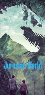 Jurassic World themed forest mobile wallpaper with scenic view.