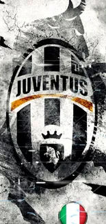 Juventus logo art in black and white with Italian flag accent.