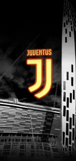 Black and white Juventus stadium wallpaper with team logo.