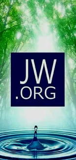 JW.org logo with forest and water droplet reflection.