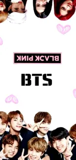 BTS and Blackpink mobile wallpaper with white background.