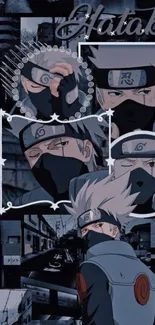 Dark Kakashi anime collage wallpaper with ninja theme.