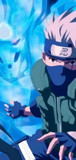 Kakashi in a blue-toned, dynamic anime scene.