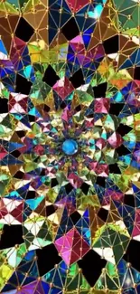 Vibrant kaleidoscope geometric pattern wallpaper.