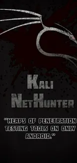 Dark-themed Kali NetHunter wallpaper with Android penetration testing tools.