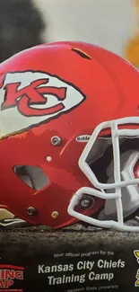 Red Kansas City Chiefs helmet on display.