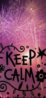 Vibrant fireworks with Keep Calm text overlay.