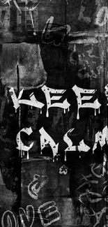 Black and white graffiti wallpaper with 'Keep Calm' text.