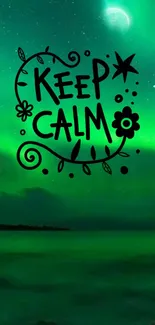 Green Northern Lights Keep Calm wallpaper