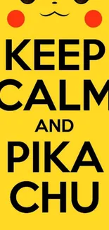 Bright yellow Pikachu themed wallpaper with 'Keep Calm and Pikachu' text.