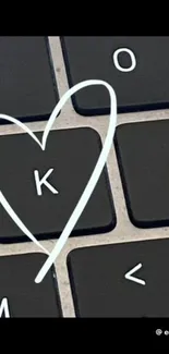 Keyboard keys with a heart around 'K'.