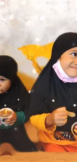 Kids enjoying ice cream in a cozy setting.