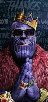 Thanos in a crown with a regal pose wallpaper.