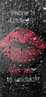 Romantic lock screen with red lips on black.