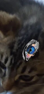 Kitten with a surreal artistic eye illustration.