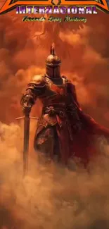 Knight standing amidst flames and smoke in a cinematic scene.