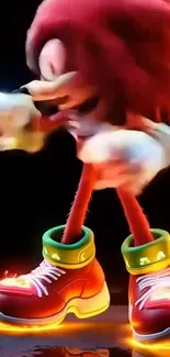 Knuckles the Echidna in action with glowing shoes.