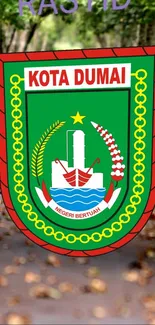 Kota Dumai emblem with a forest backdrop on mobile wallpaper.