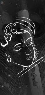 Artistic black and white Krishna wallpaper for mobile.