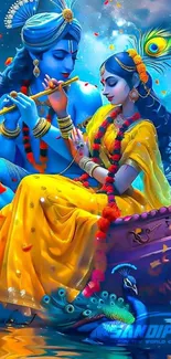 Vibrant Krishna Raas Leela mobile wallpaper art.