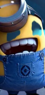 Cheerful Minion with blue overalls in a playful pose.