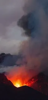 Mobile wallpaper featuring a volcanic eruption with glowing lava and smoke.