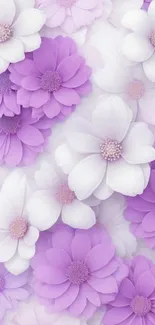 Lavender and white floral wallpaper with delicate blossoms.