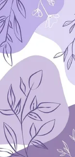 Lavender botanical wallpaper with line art leaves and flowers.