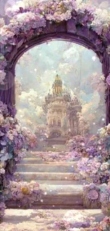 Enchanting floral archway with lavender hues leading to a mystical realm.