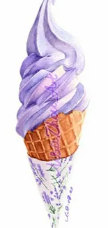 Lavender watercolor ice cream cone artwork.