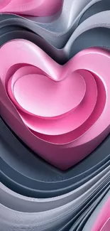 Layered pink and gray heart abstract art.