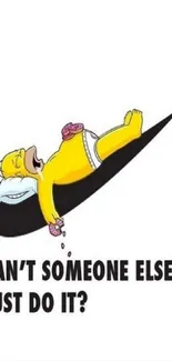 Cartoon character on a Nike logo with humorous text.