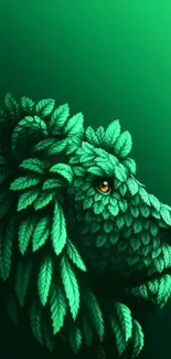 Artistic leafy lion with emerald green hues.