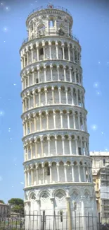 Leaning Tower of Pisa against a clear blue sky.